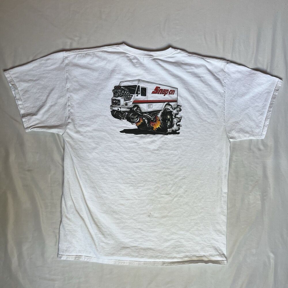 Vintage Snap On Tools Racing T Shirt Sz XL Drag Van Hot Rod White Tool Truck
